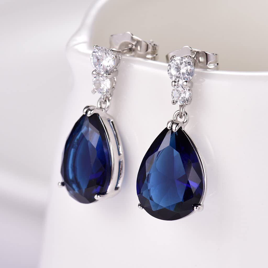 Classic Pearcut – White Gold Finish Sapphire Created Diamond Teardrop Party Earrings