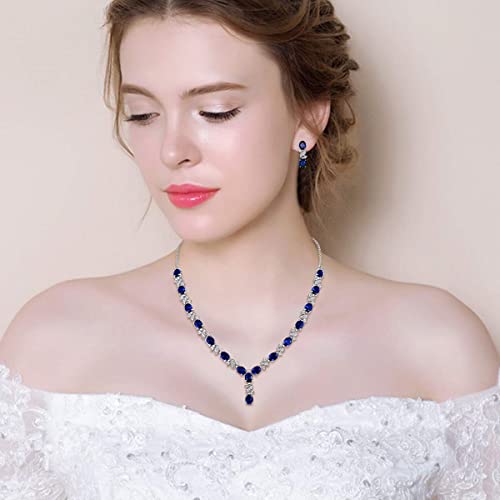 White gold finish Dorchester oval Range blue sapphire designer necklace set