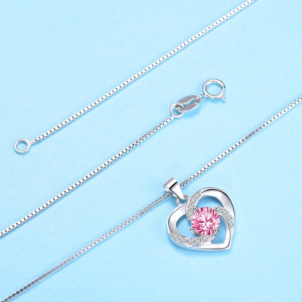 Amour – 925 Sterling Silver Women’s Heart Pink Necklace and Earrings Set