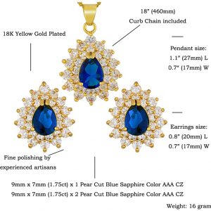 SULTANA – 18K Yellow Gold Finish Blue Sapphire Teardrop Jewellery Set With Cluster Created Diamond.