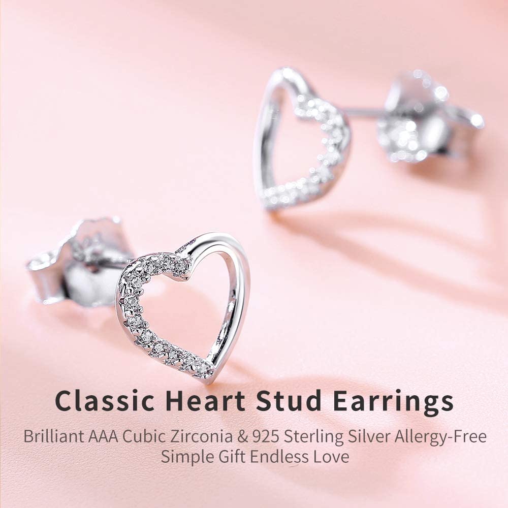 AMOUR – 925 Sterling Silver Studs With Sparkling Created Diamond White Gold Finish Heart Shape For Women