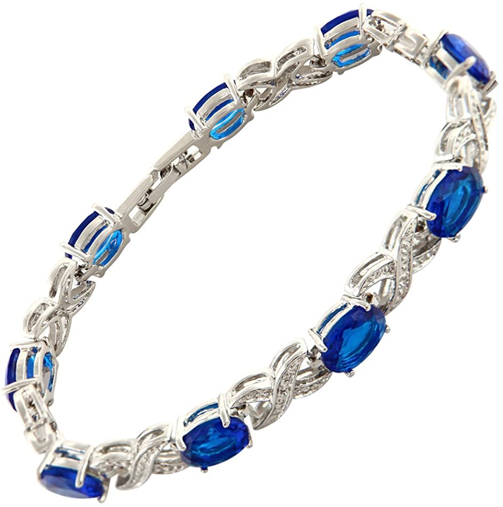 Love & Kisses Blue Sapphire Tennis Bracelet with Oval Cut Gemstones