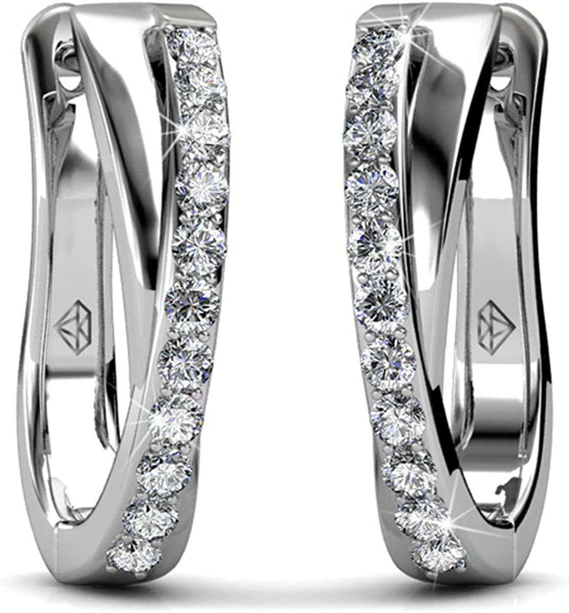 SIGNATURE – BELLE & LILY Hoop Earrings 18K White Gold Finish With Created Diamond