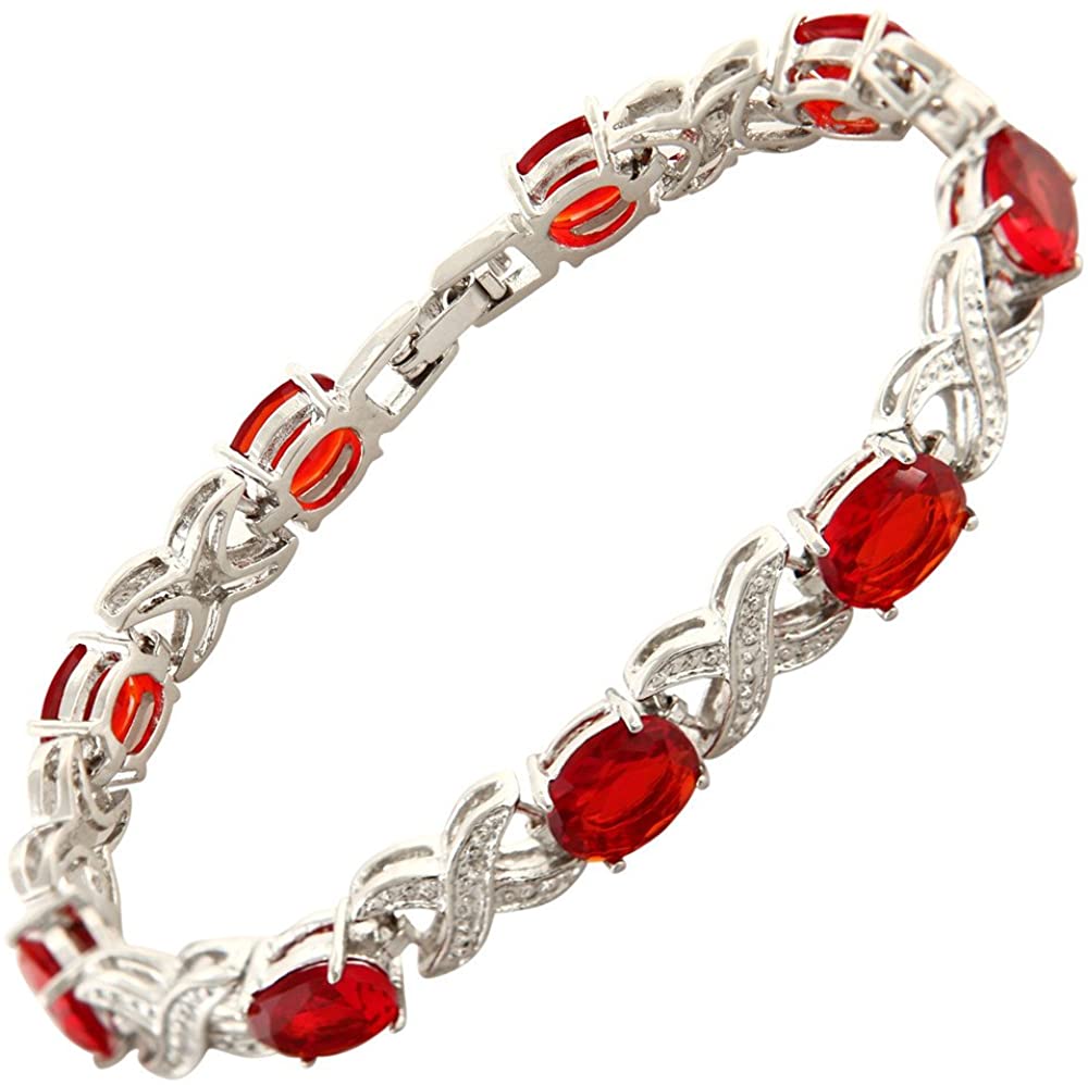 Love & Kisses Red Ruby Tennis Bracelet with Oval Cut Gemstones