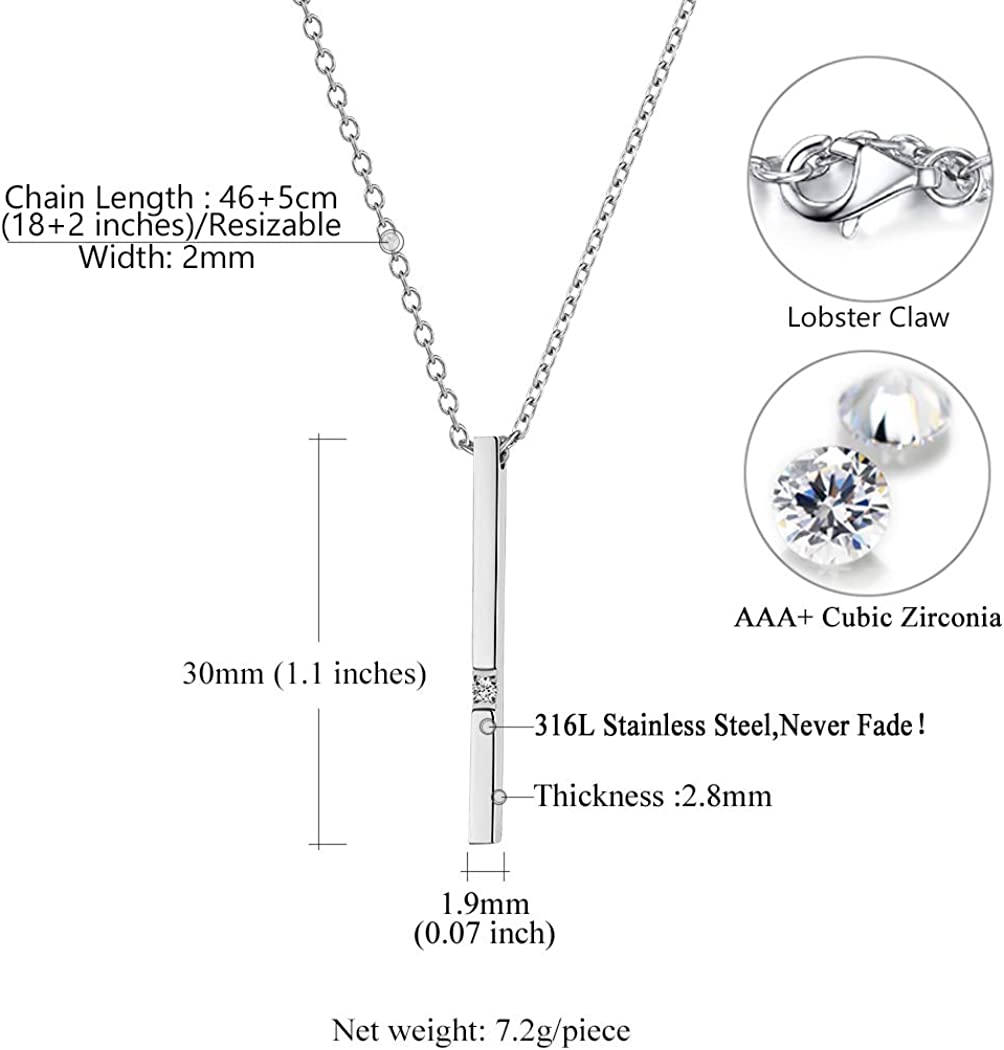 SIGNATURE – Stainless Steel Created Diamond Bar Pendant Necklace With Resizable Rolo Chain