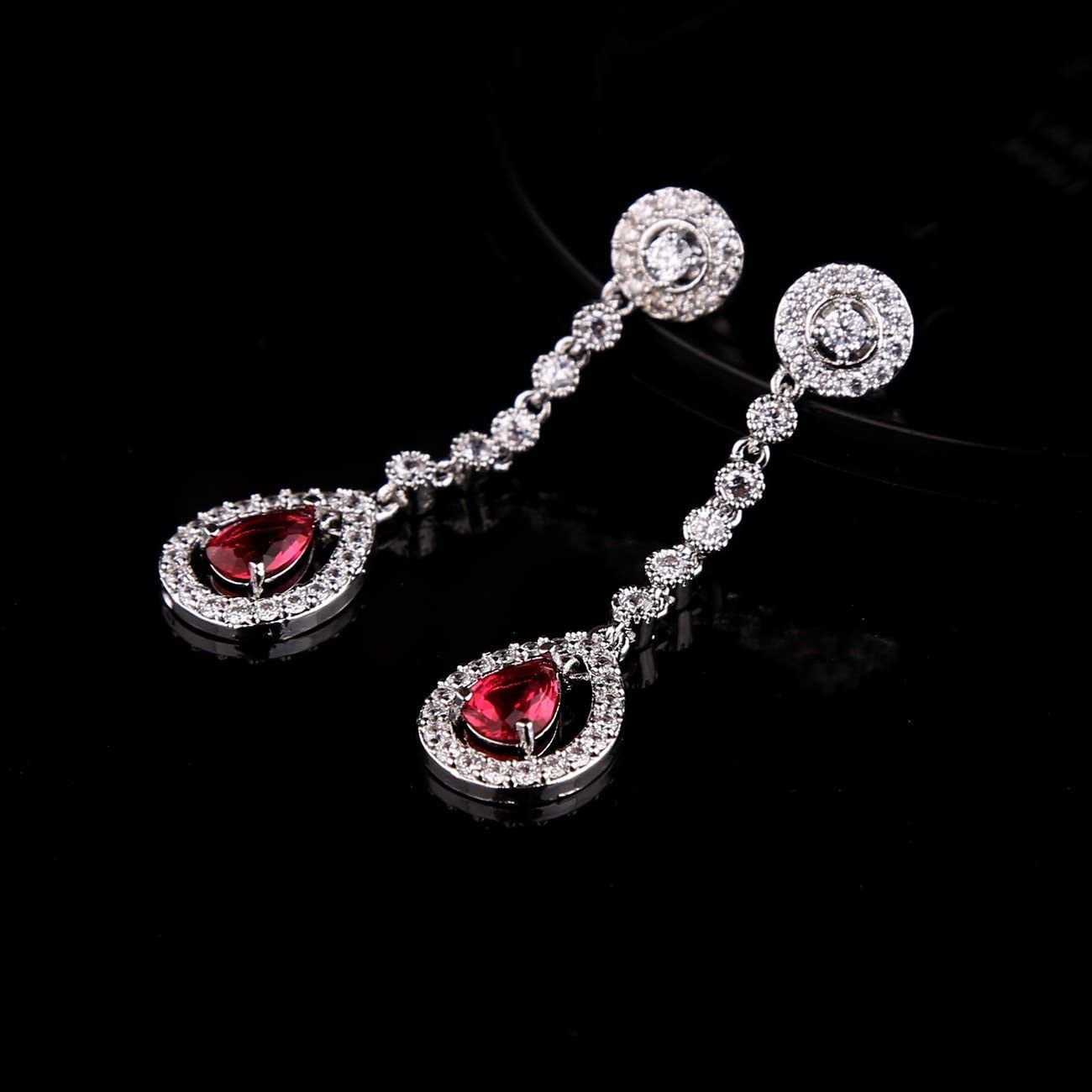 Sultana White Gold Women’s Party Red Jewellery Set Dangled Earrings and Silver Necklace Plated