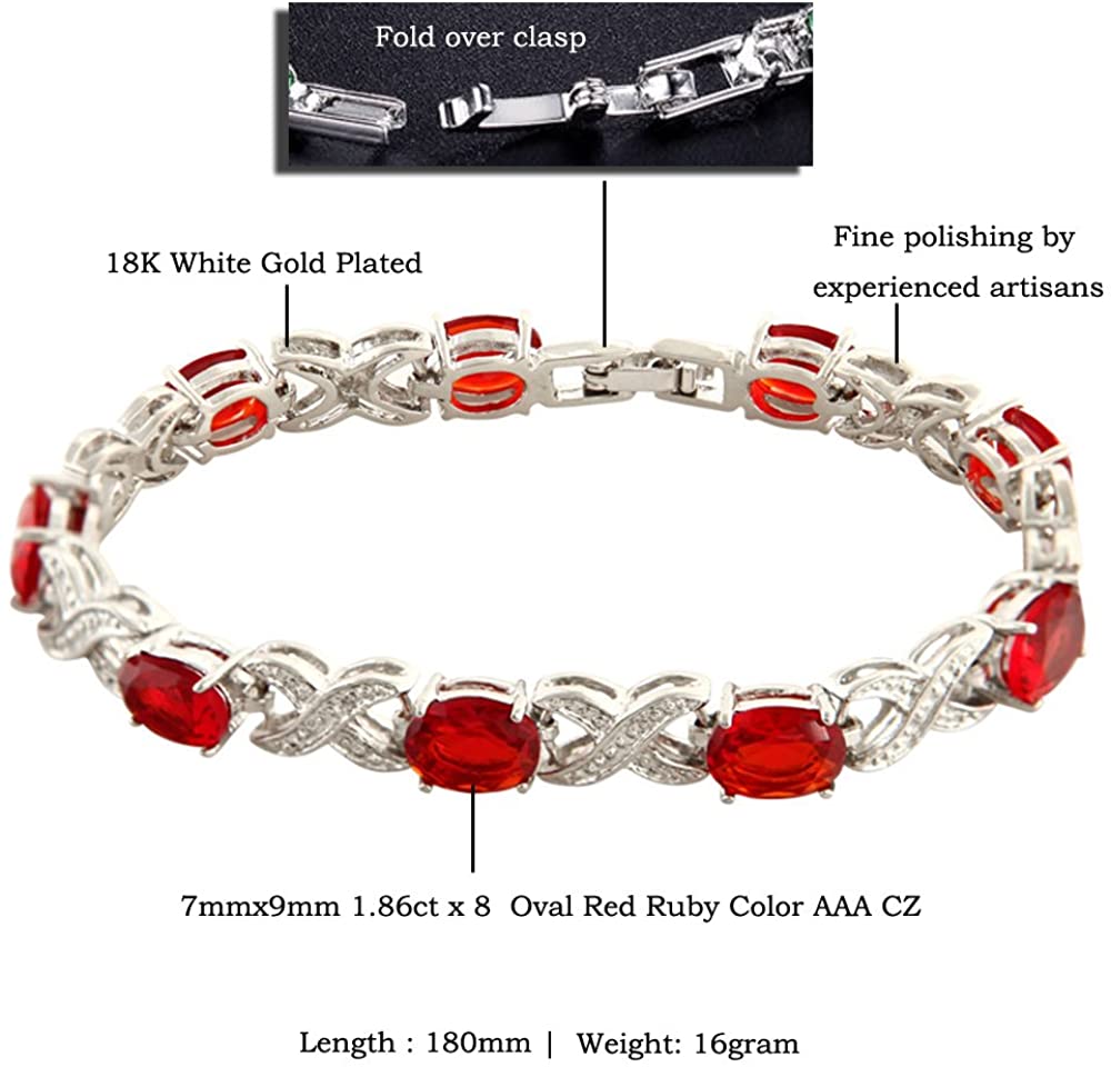 Love & Kisses Red Ruby Tennis Bracelet with Oval Cut Gemstones