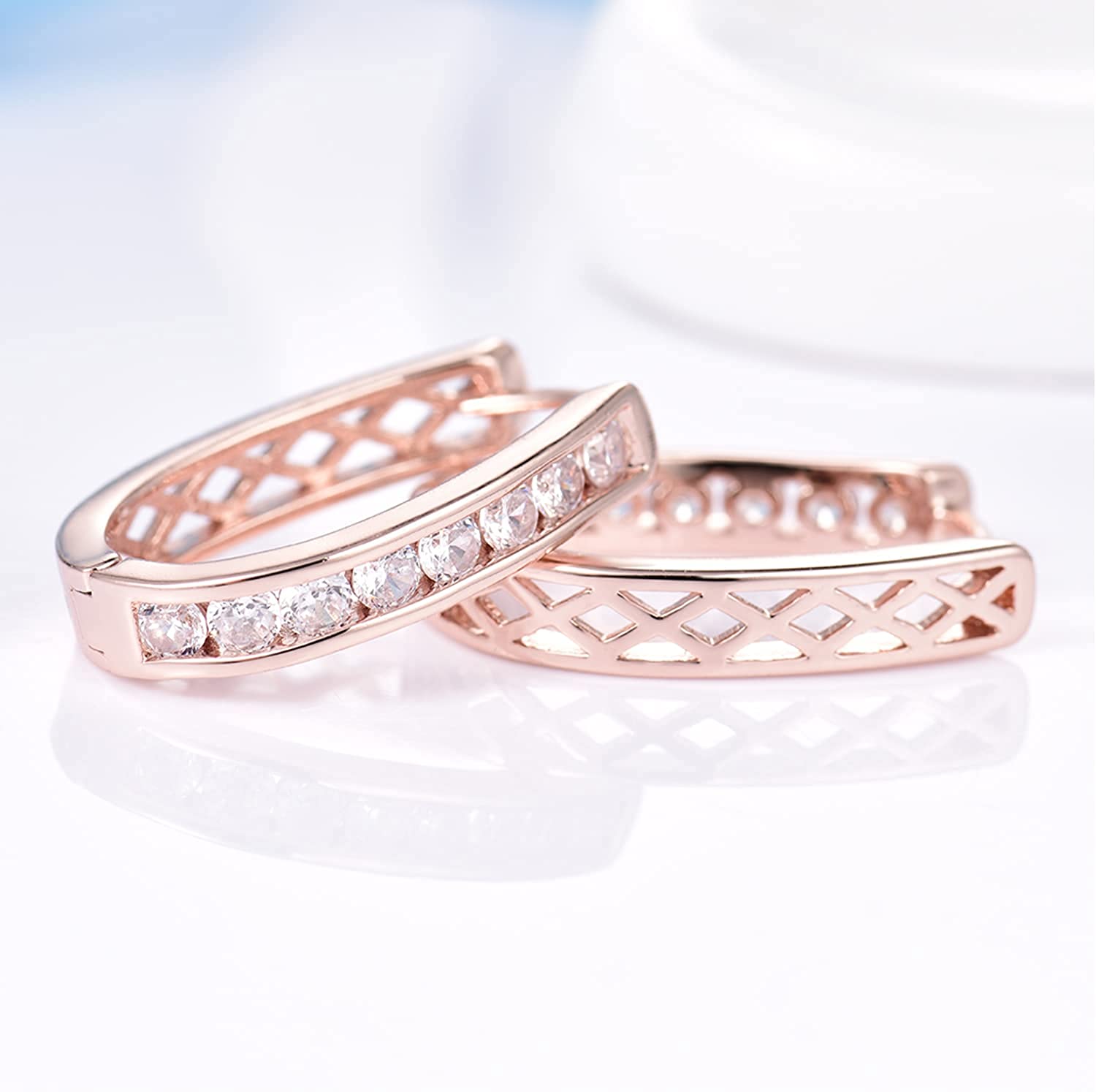 Elegance – Rose Gold Finish Created Diamond Hoop Huggie Earrings for Womens