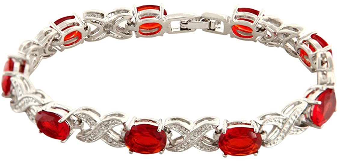 Love & Kisses Red Ruby Tennis Bracelet with Oval Cut Gemstones