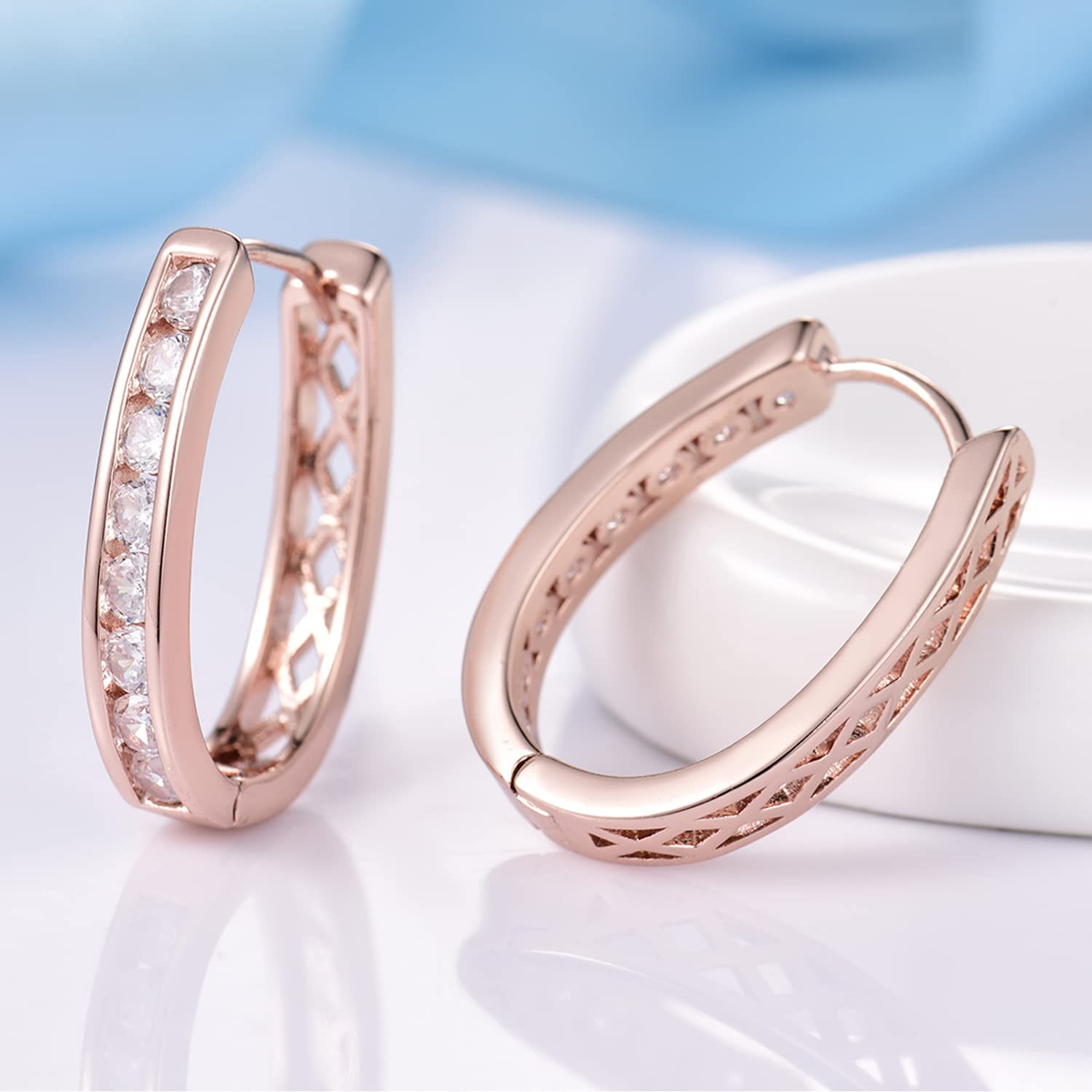 Elegance – Rose Gold Finish Created Diamond Hoop Huggie Earrings for Womens