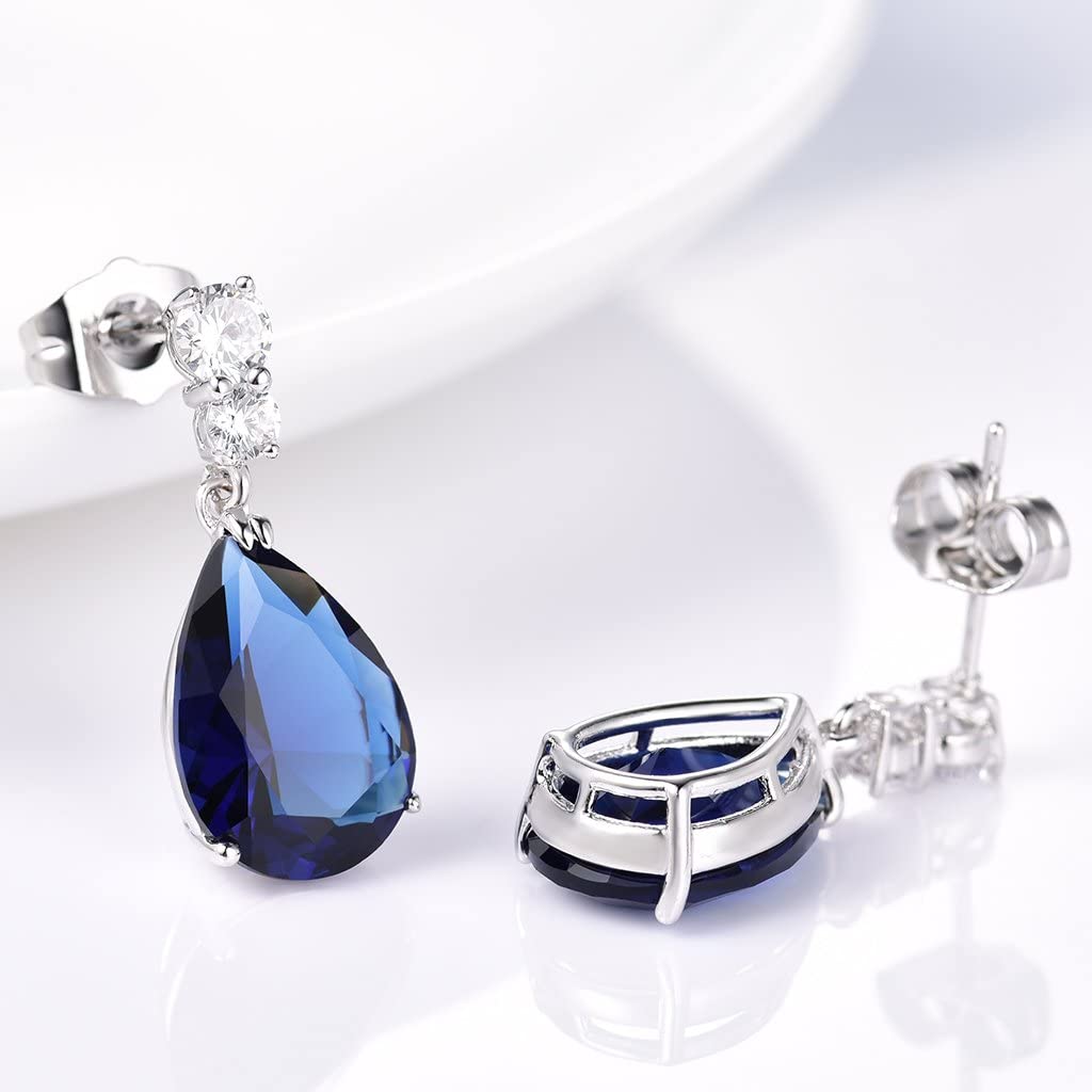 Classic Pearcut – White Gold Finish Sapphire Created Diamond Teardrop Party Earrings