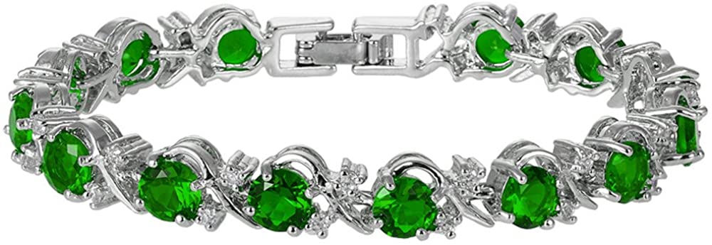 Signature-Blossom Tennis Bracelet Green Round Cut Gemstones