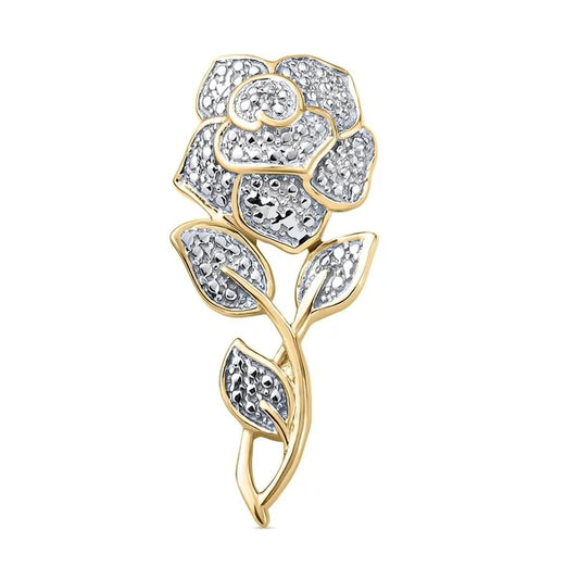 Yellow Gold Finish On 2.47g Sterling Silver With Diamond Rose Pendant