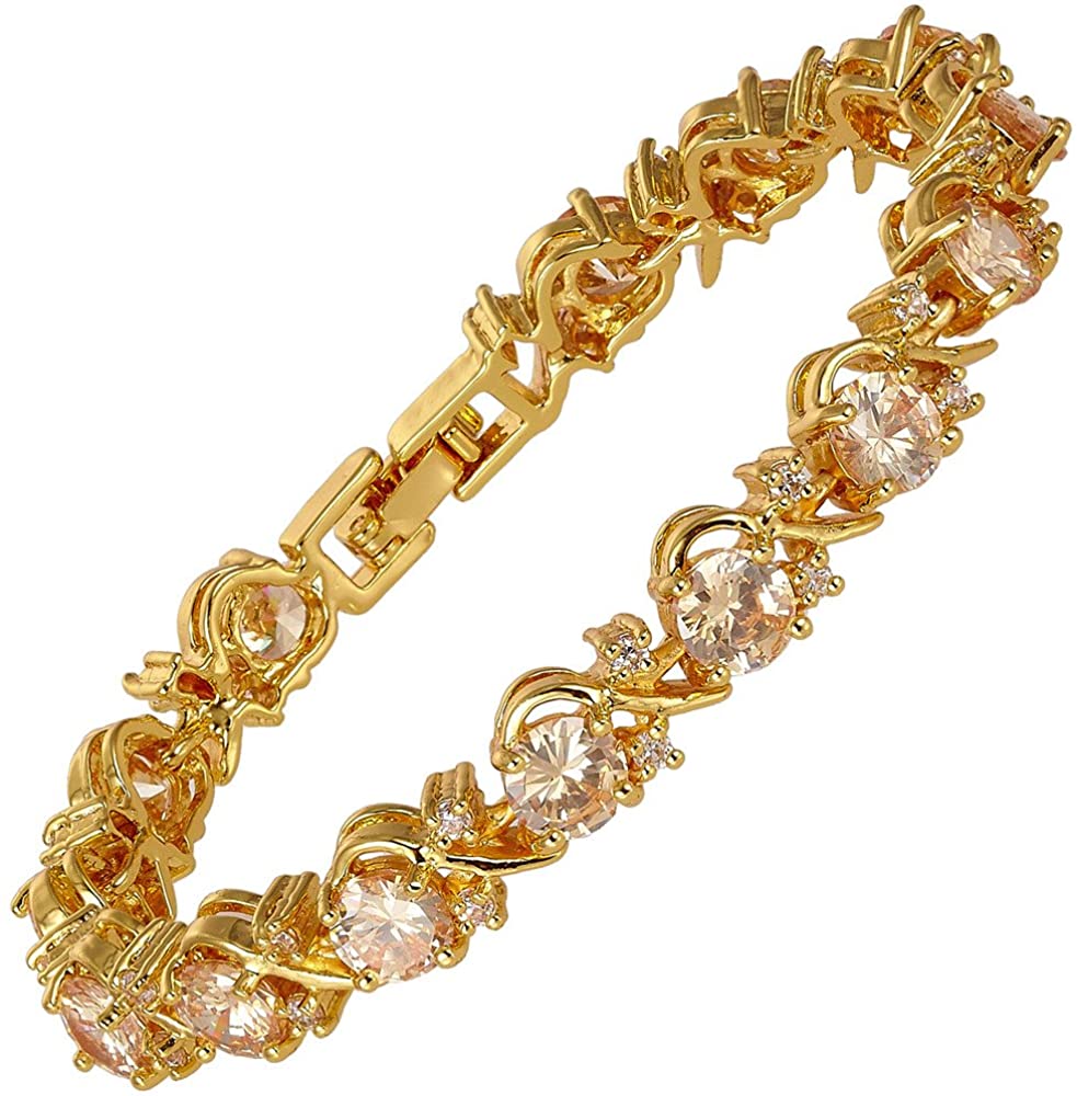 Signature-Blossom Tennis Bracelet Champagne Round Cut Gemstones