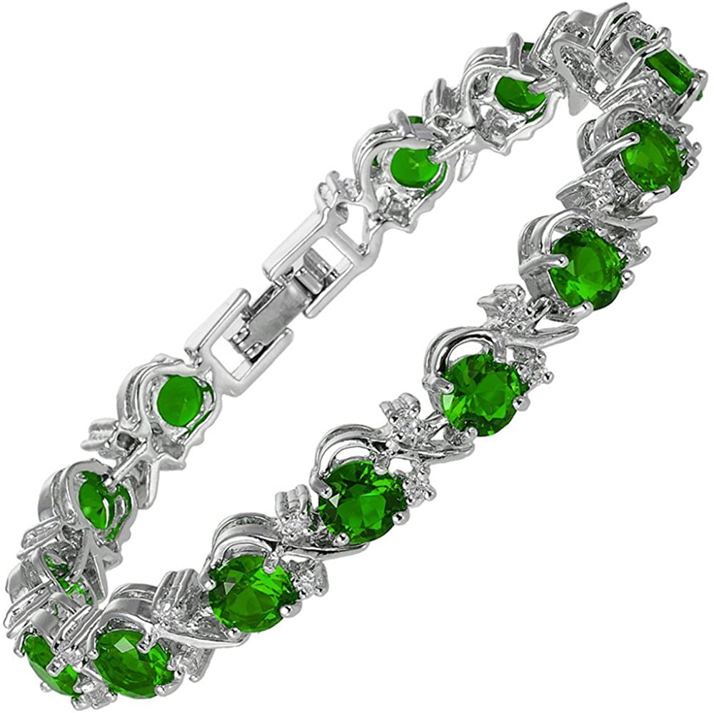 Signature-Blossom Tennis Bracelet Green Round Cut Gemstones