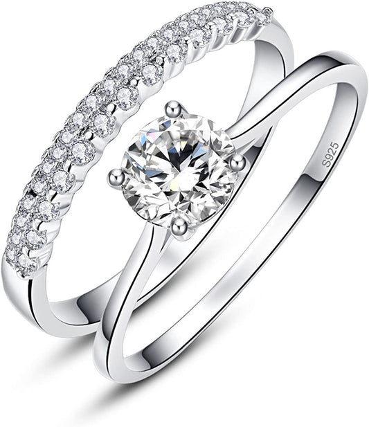 WHITE GOLD FINISH 0.9ct Solid Sterling Silver 925 White Created Diamond Ring Set