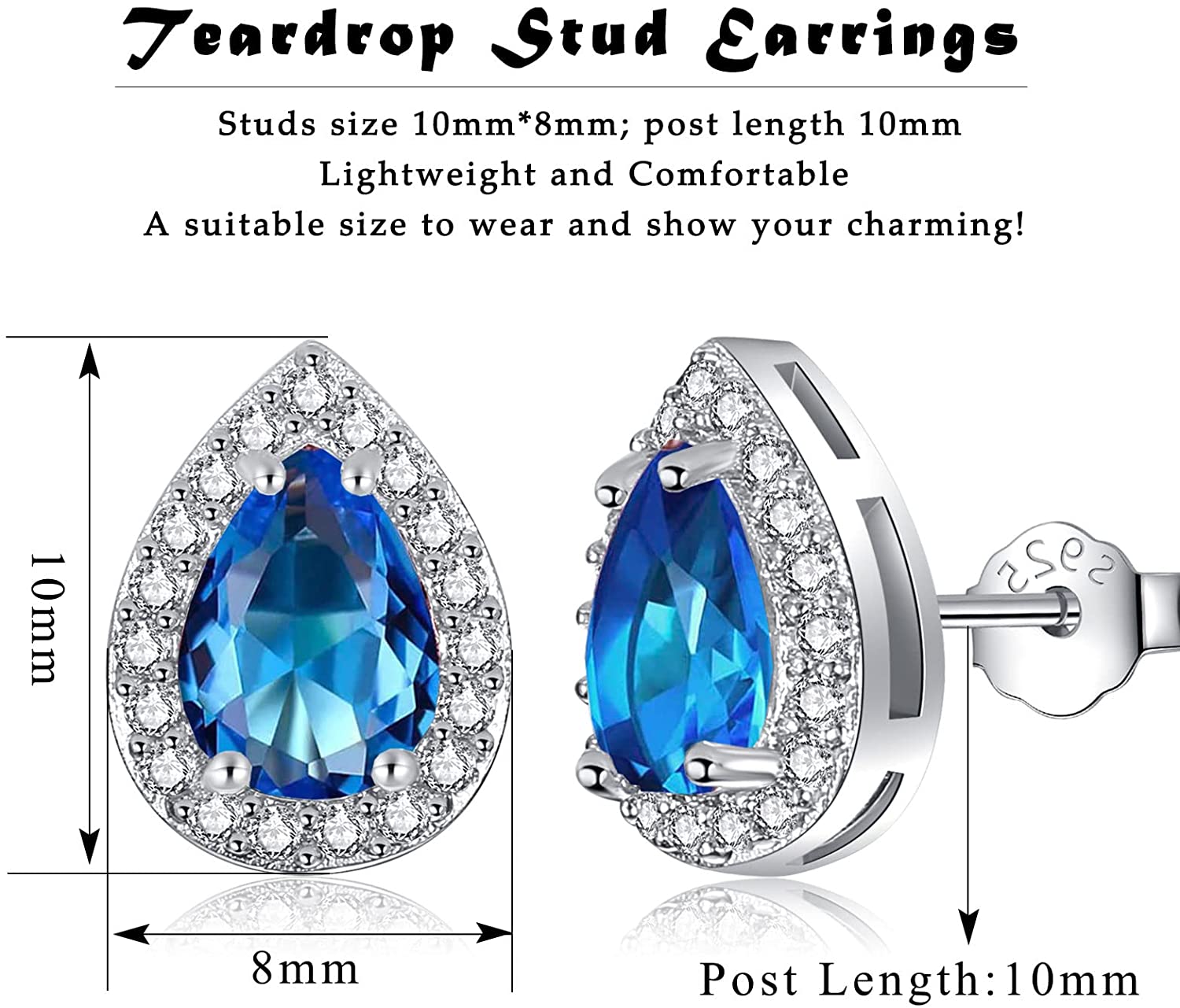 Riviera-March Birthstone Faux Diamond Teardrop Silver Stud Earrings