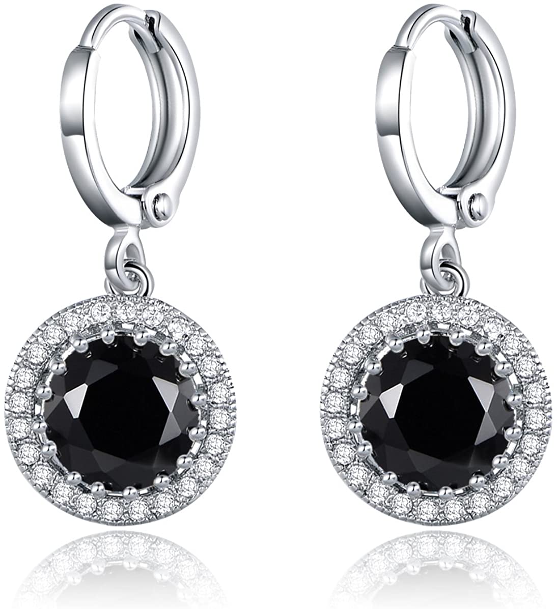 Sultana-Mayfair Women’s Round Hoop Lever back Black Onyx Earrings