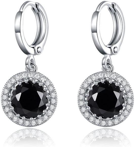 Sultana-Mayfair Women’s Round Hoop Lever back Black Onyx Earrings