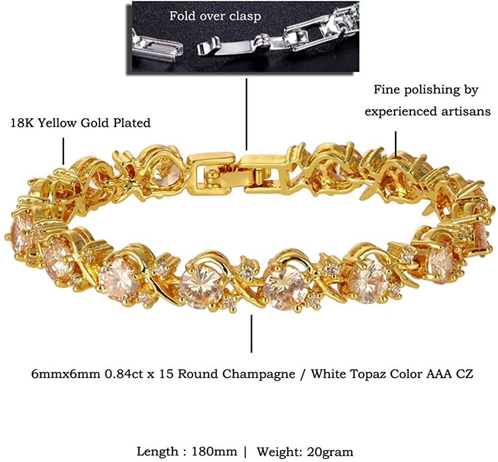 Signature-Blossom Tennis Bracelet Champagne Round Cut Gemstones