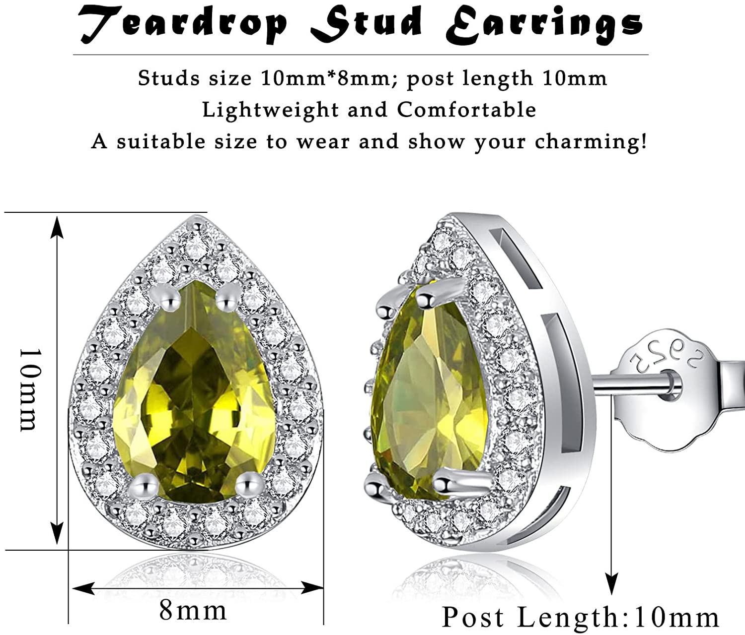 Riviera-August Birthstone Faux Diamond Teardrop Silver Stud Earrings