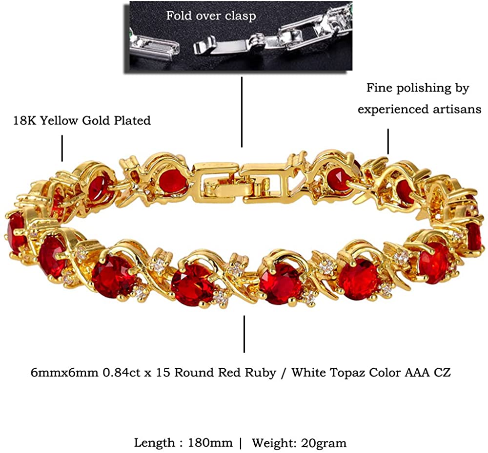 Signature-Blossom Tennis Bracelet Red Ruby Round Cut Gemstones