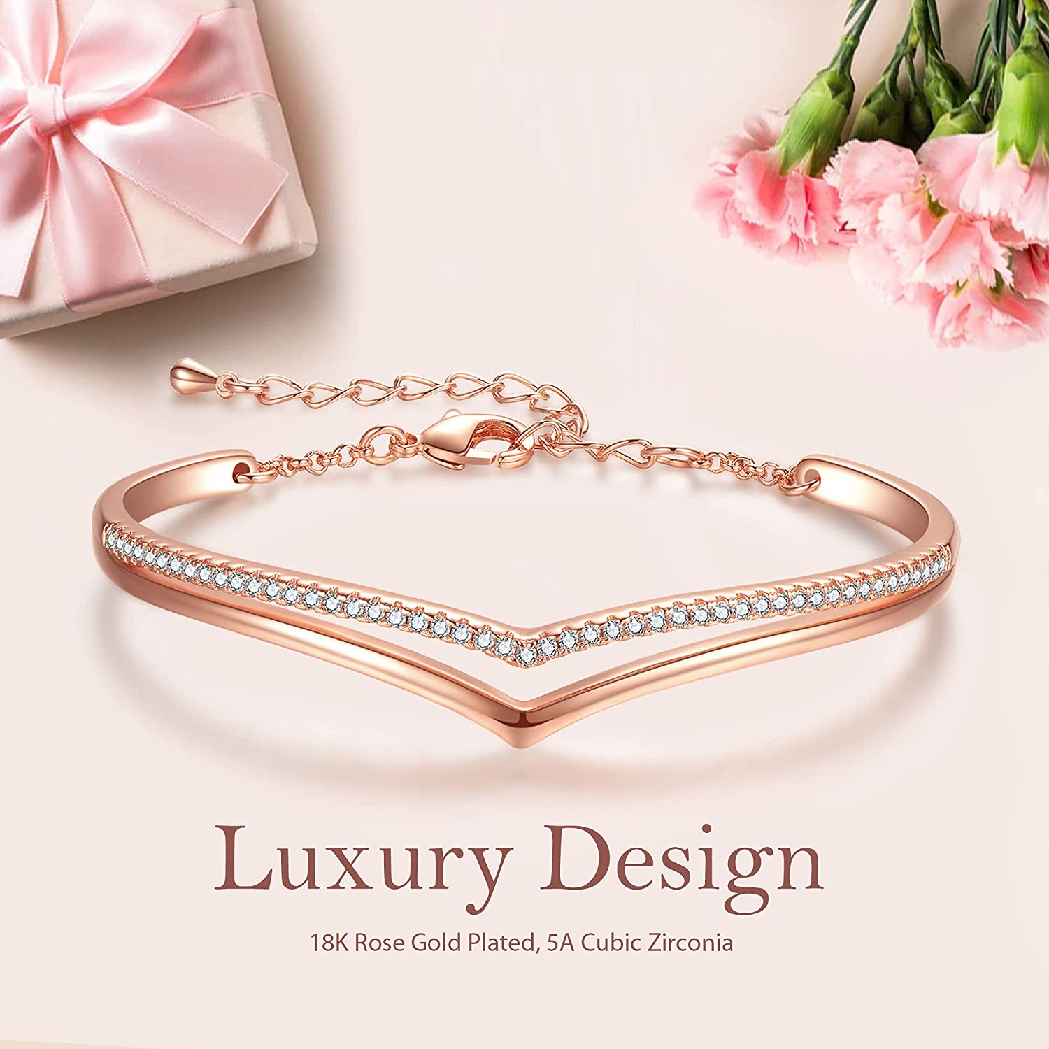 SULTANA – Minimalistic Rose Gold Finish Bracelet With Top Layered Created Diamond for Women