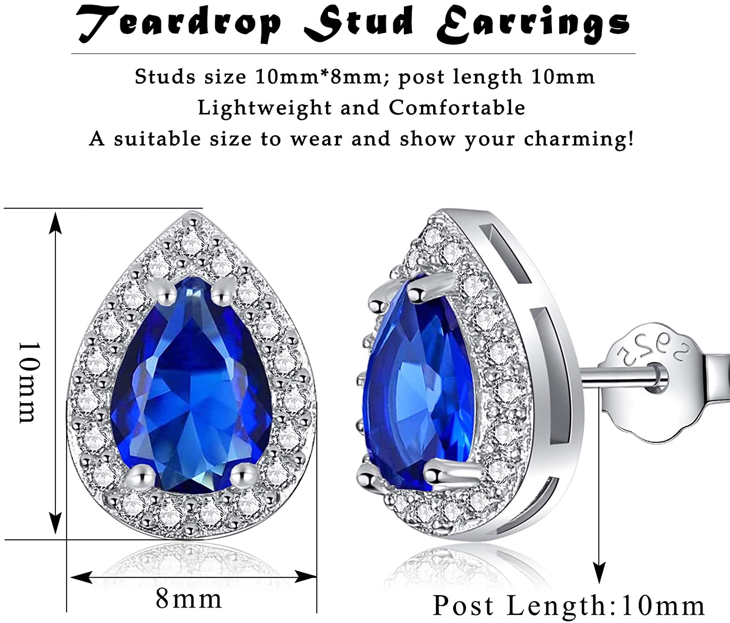 Riviera-September Birthstone Faux Diamond Teardrop Silver Stud Earrings