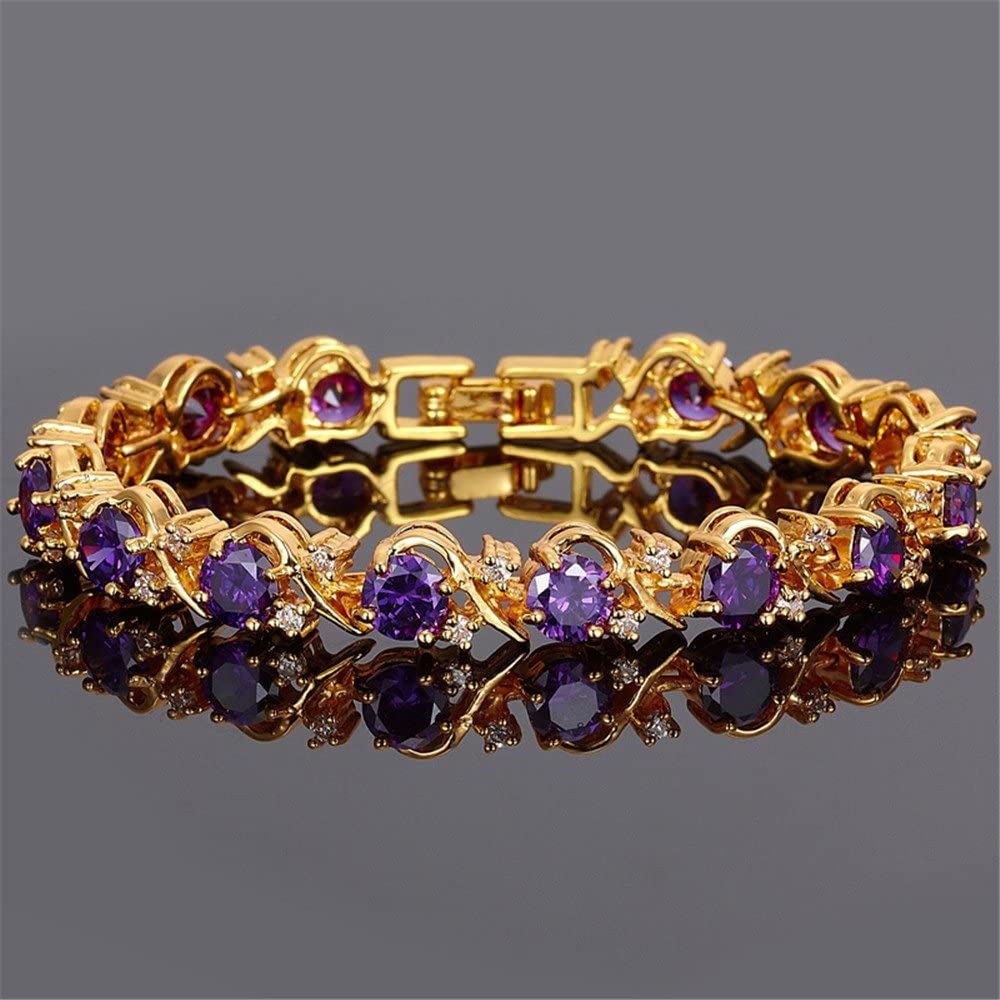 Signature-Blossom Tennis Bracelet Purple Amethyst Round Cut Gemstones