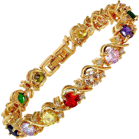 Signature-Blossom Tennis Bracelet Multi Coloured Round Cut Gemstones