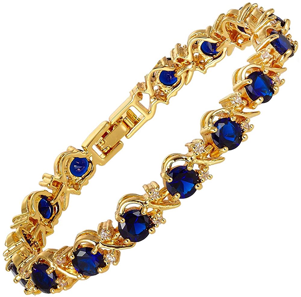 Signature-Blossom Tennis Bracelet Blue Round Cut Gemstones