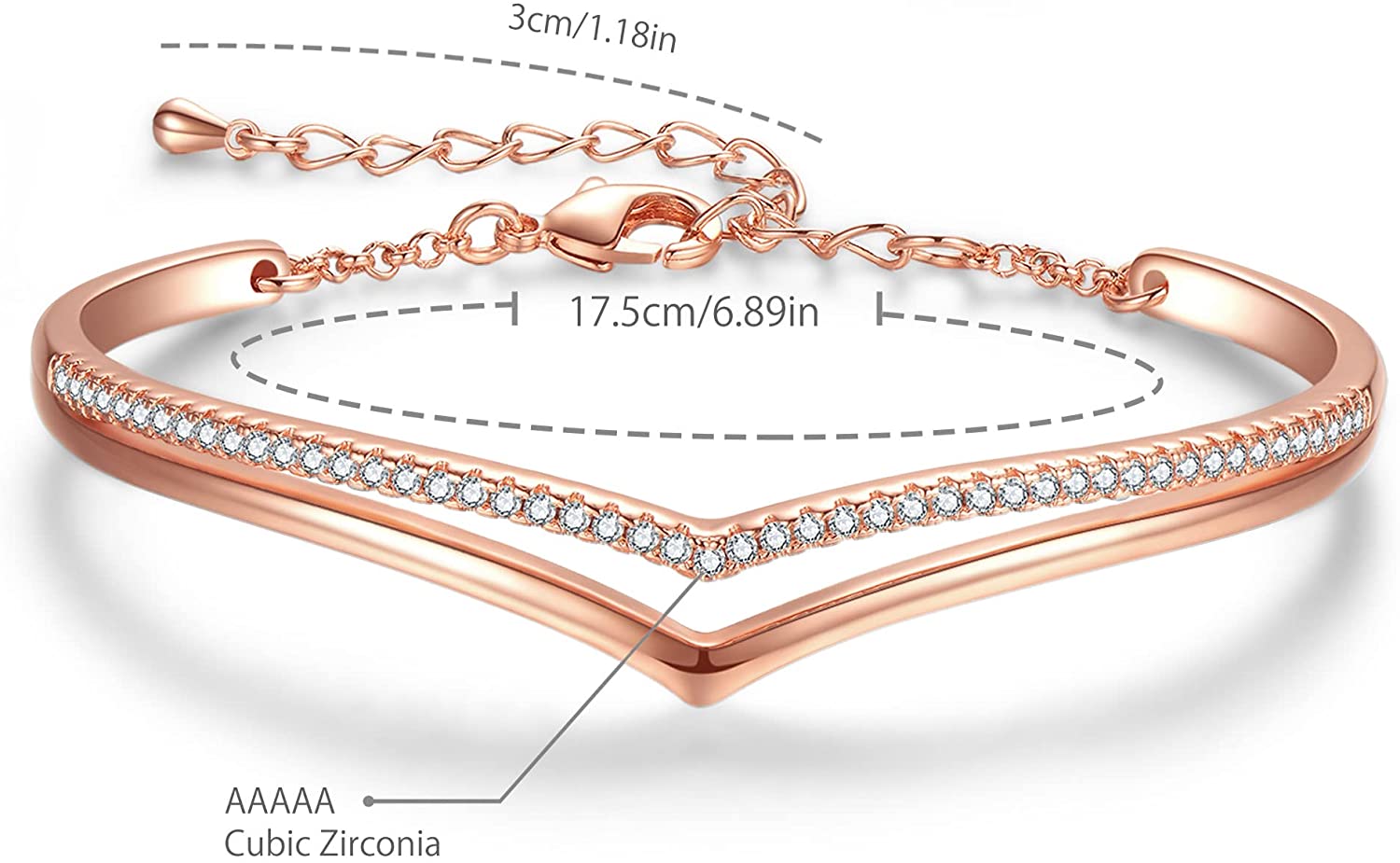 SULTANA – Minimalistic Rose Gold Finish Bracelet With Top Layered Created Diamond for Women