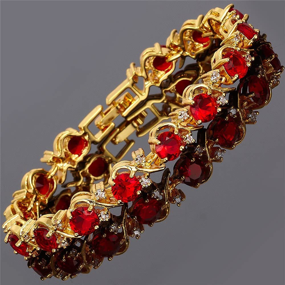 Signature-Blossom Tennis Bracelet Red Ruby Round Cut Gemstones