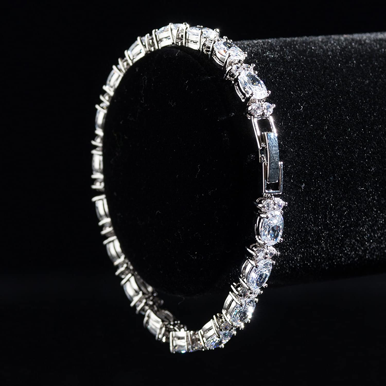 RIVIERA – White Gold Finish Tennis Bracelet Clear White Oval Gemstone With Created Diamonds