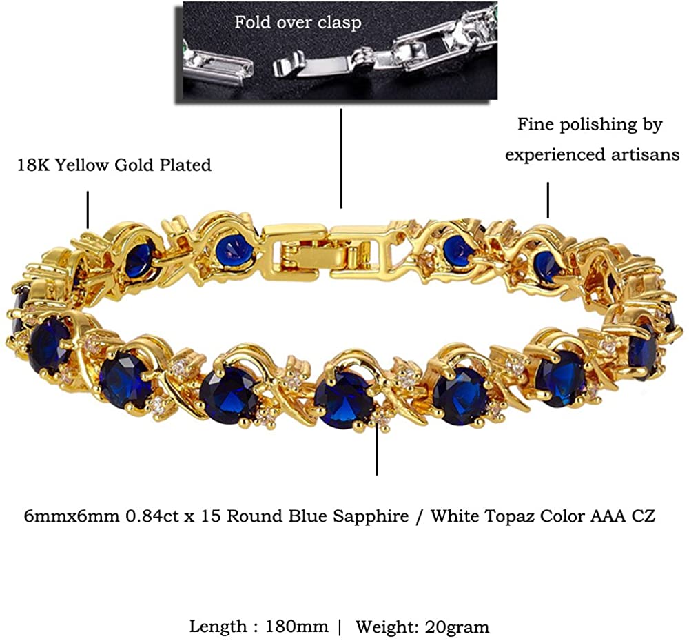 Signature-Blossom Tennis Bracelet Blue Round Cut Gemstones