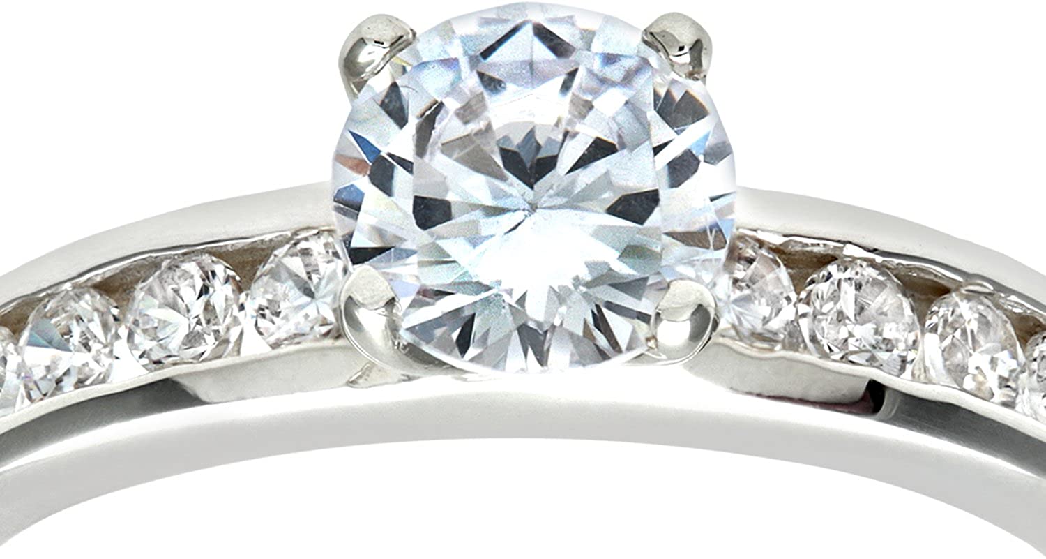 RIVIERA – Sterling Silver Engagement Ring With Created Diamond Shoulders