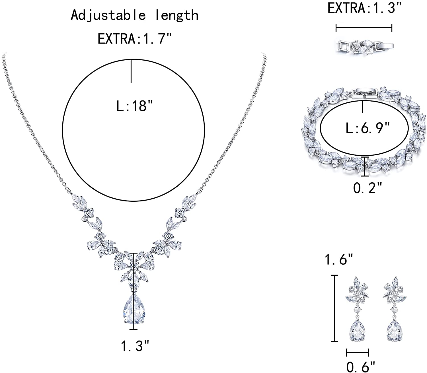 SULTANA – White Gold Finish Created Diamond Clear White Chandelier Jewellery set (Marquees/pear cut frost theme)