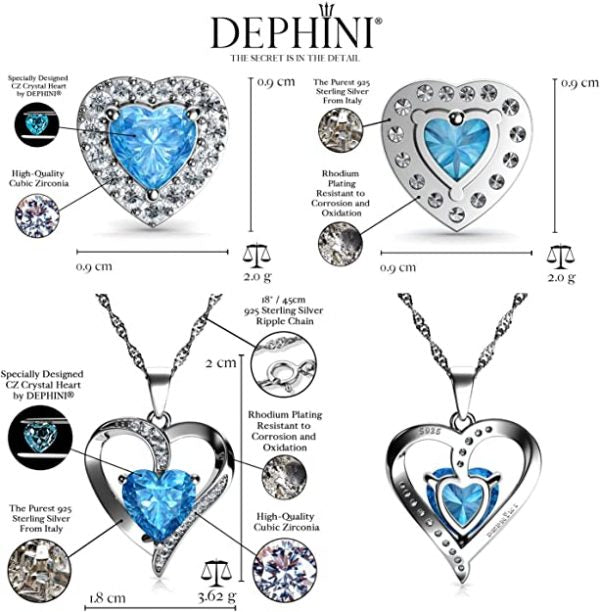 White Gold Finish Aquamarine Heart Cut Swirl Created Diamond Stud Earrings Pendant Necklace Jewellery Set