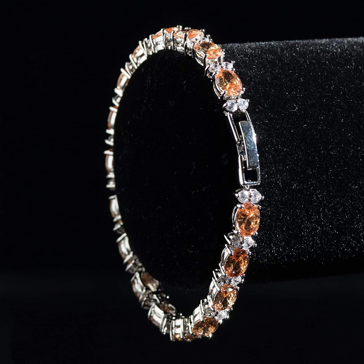 RIVIERA – White Gold Finish Tennis Bracelet Champagne Oval Gemstone With Created Diamonds