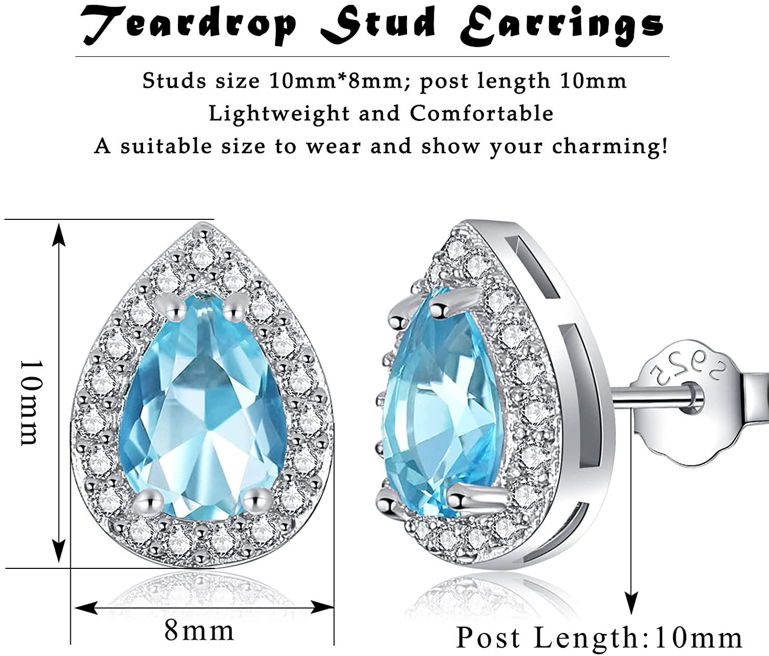 Riviera-December Birthstone Faux Diamond Teardrop Silver Stud Earrings