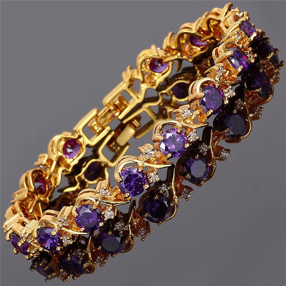 Signature-Blossom Tennis Bracelet Purple Amethyst Round Cut Gemstones