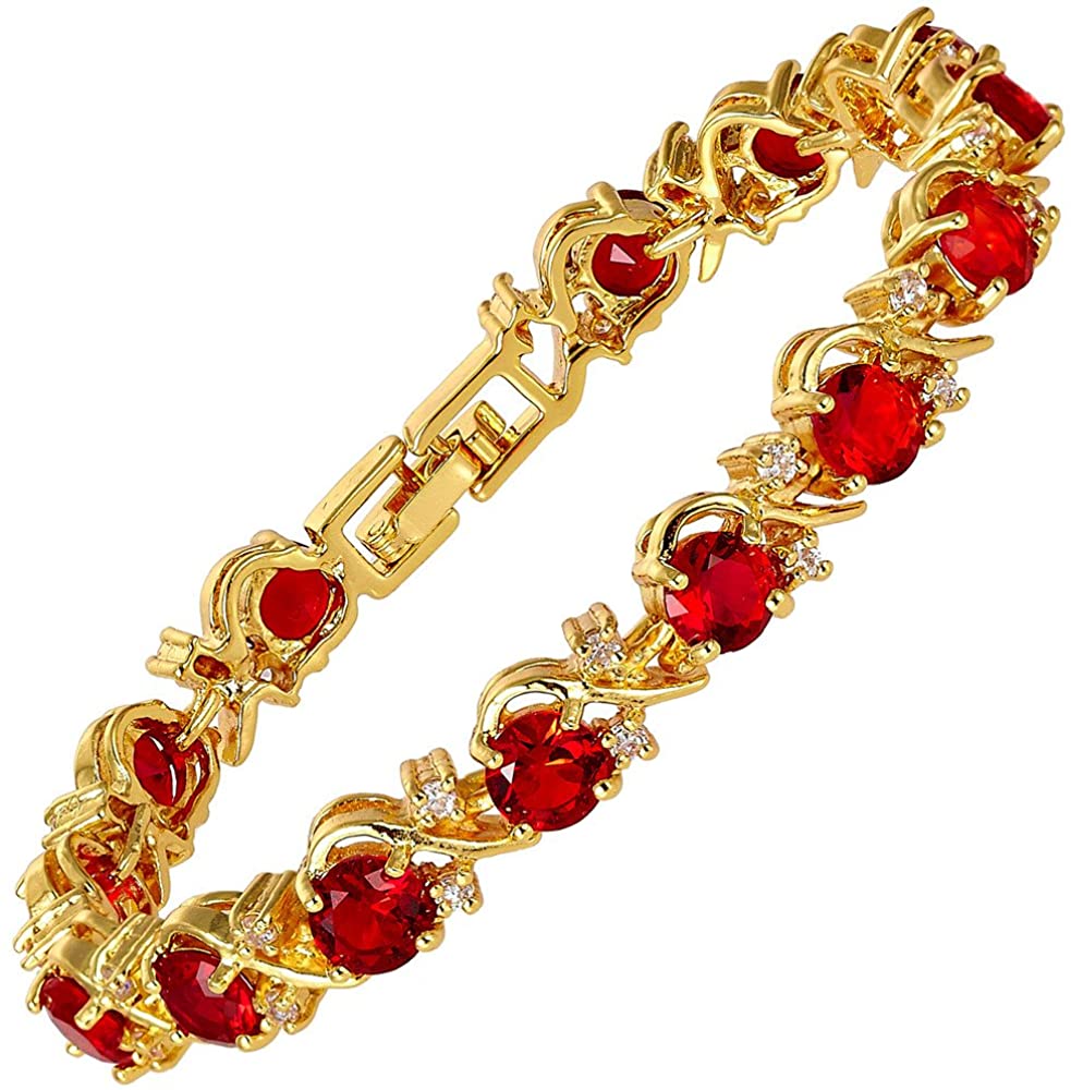 Signature-Blossom Tennis Bracelet Red Ruby Round Cut Gemstones