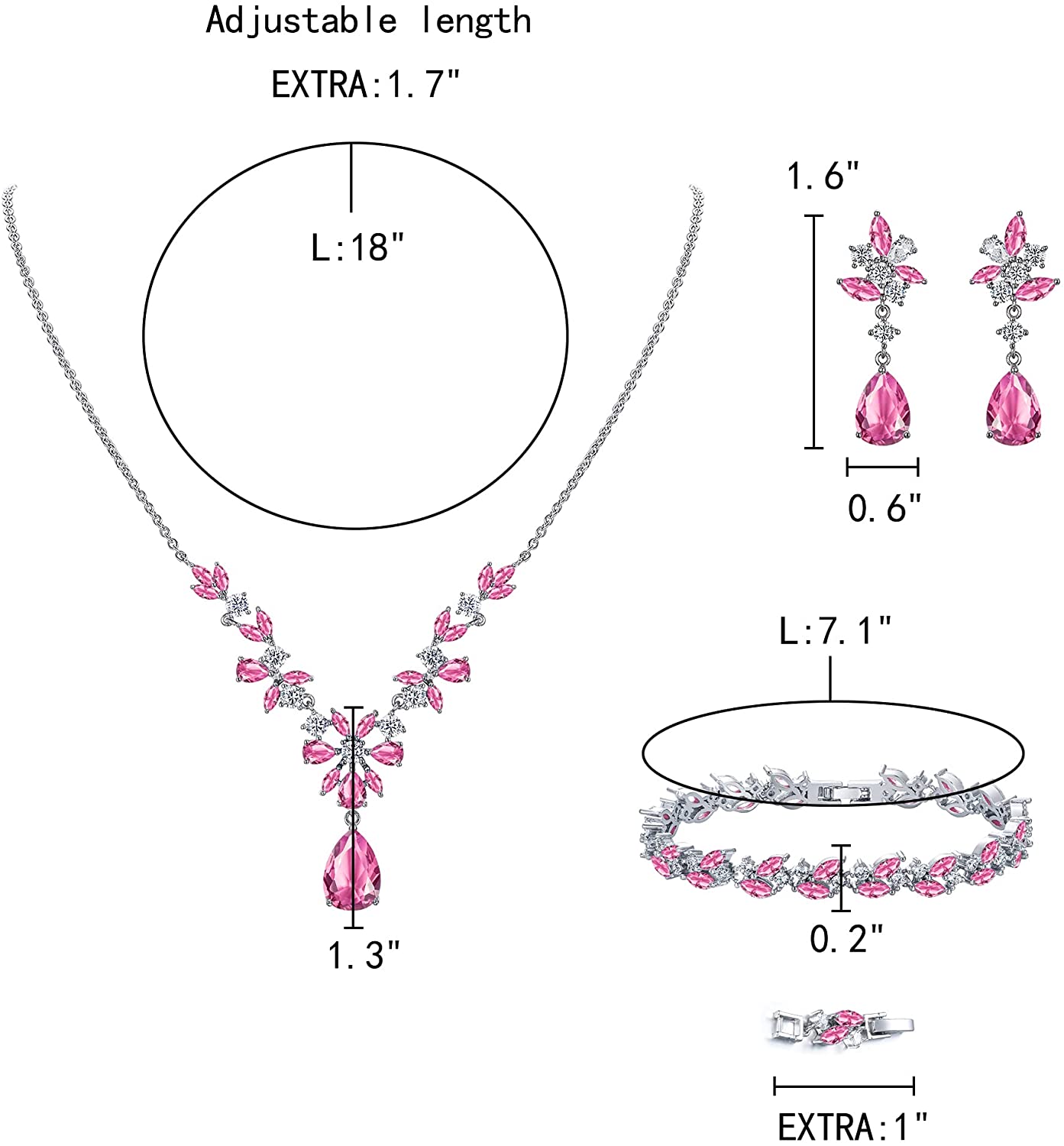 SULTANA – White Gold Finish Created Diamond Pink Chandelier Jewellery set (Marquees/pear cut frost theme)