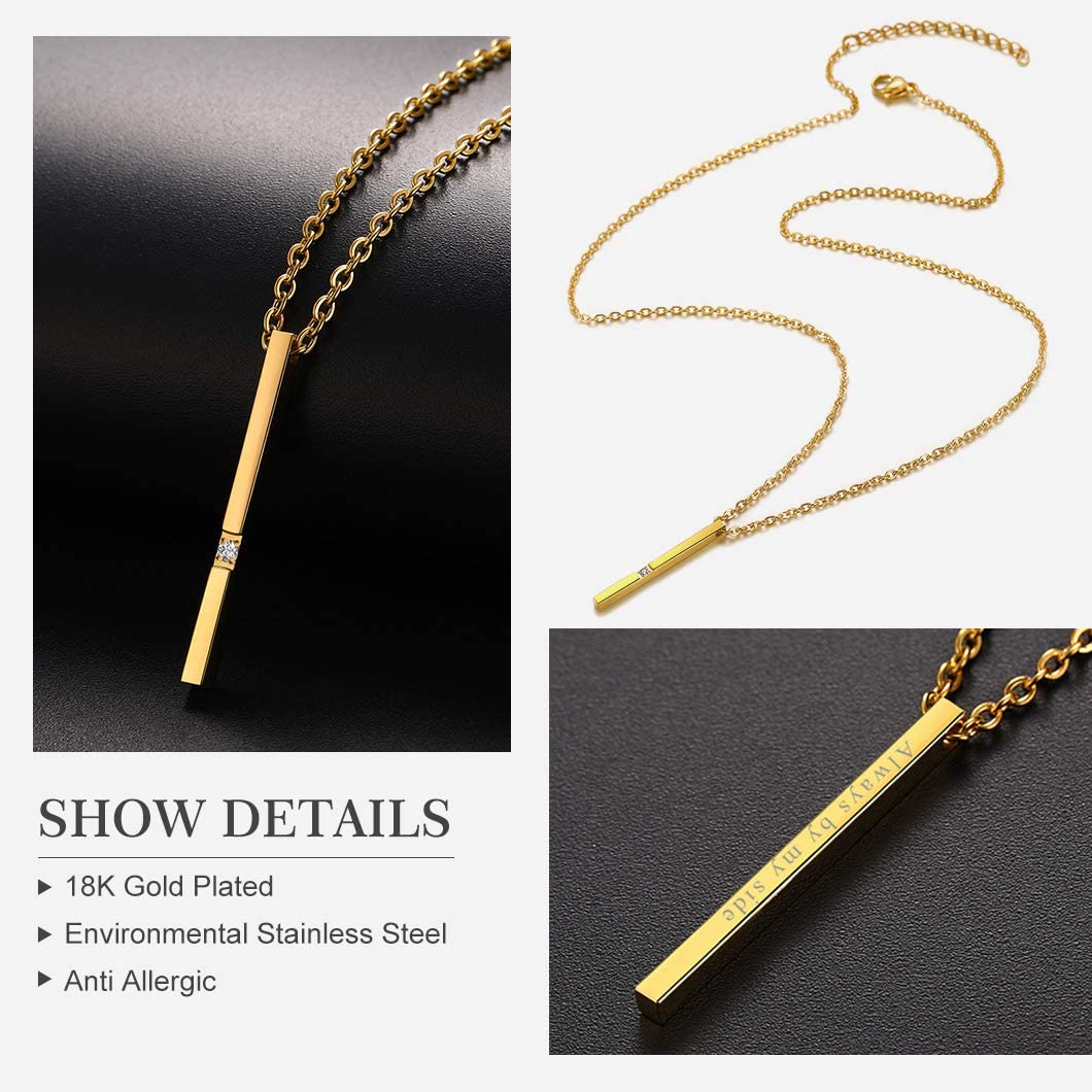 SIGNATURE – Yellow Gold Finish Created Diamond Bar Pendant Necklace With Resizable Rolo Chain