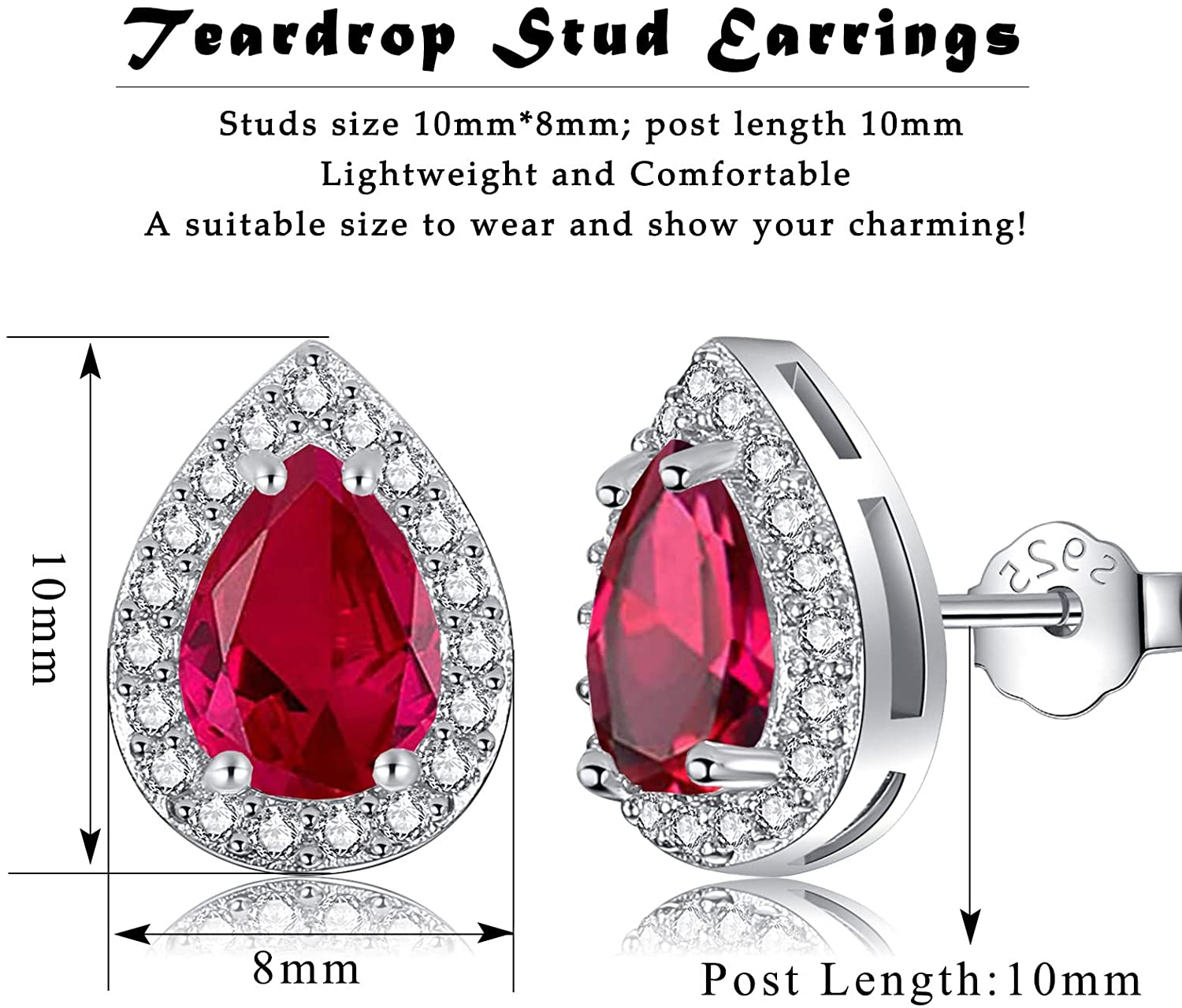 Riviera-July Birthstone Faux Diamond Teardrop Silver Stud Earrings