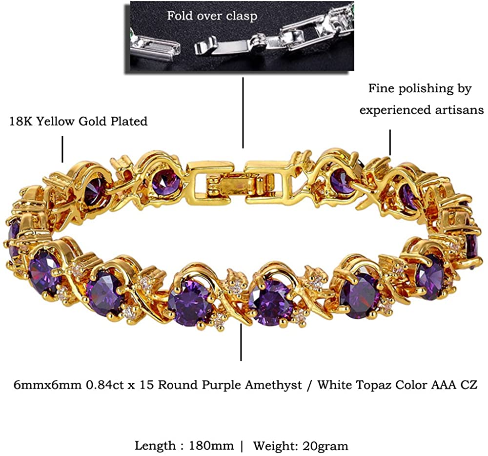 Signature-Blossom Tennis Bracelet Purple Amethyst Round Cut Gemstones