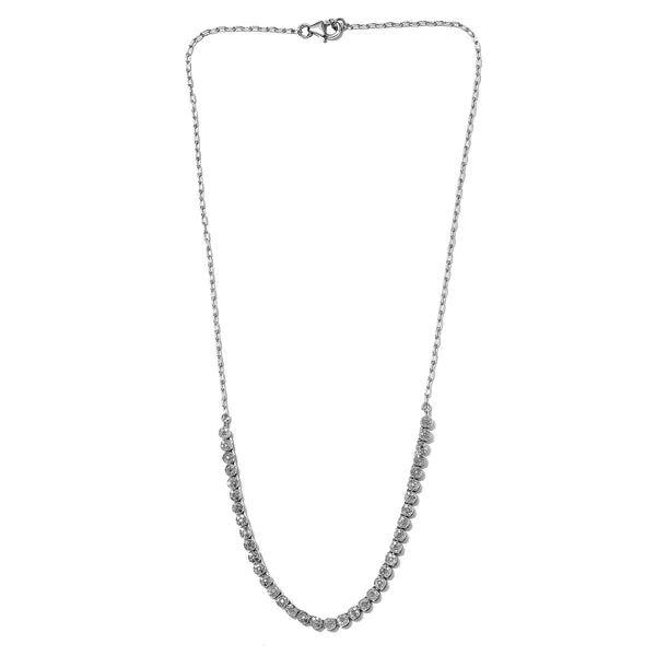 Platinum Finish On Sterling Silver With Single Row Diamond Tennis Necklace