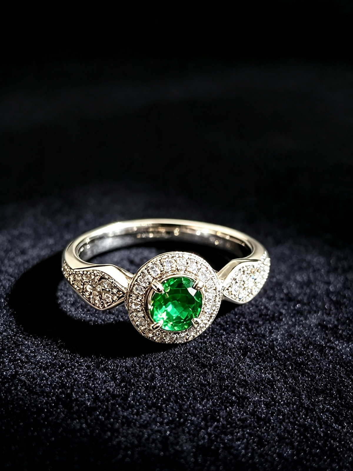 The Celeste — Emerald & Diamond Halo Ring—— DUBAI GEMS