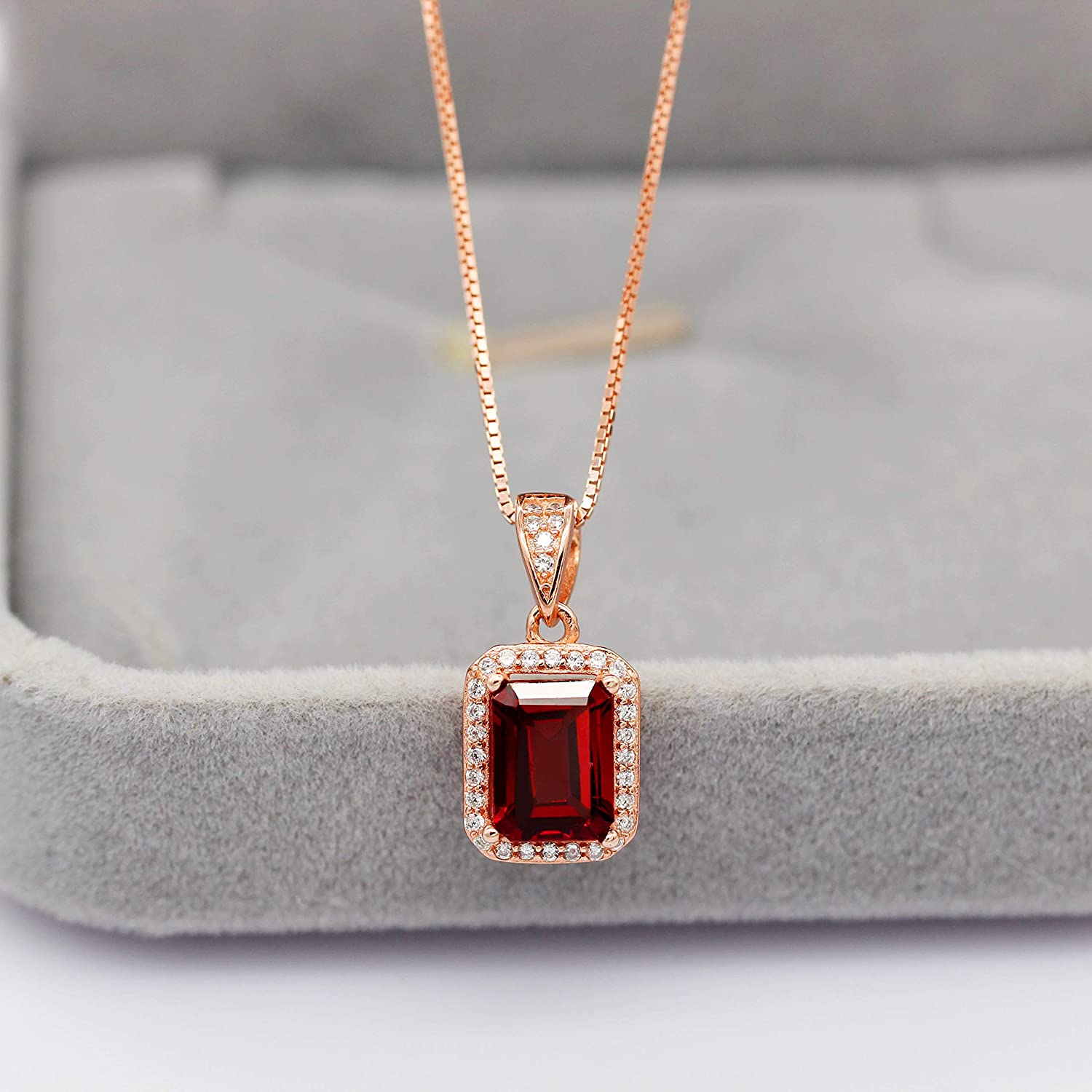 Regency-Rose Gold Birthstone Square Garnet Gemstone Necklace