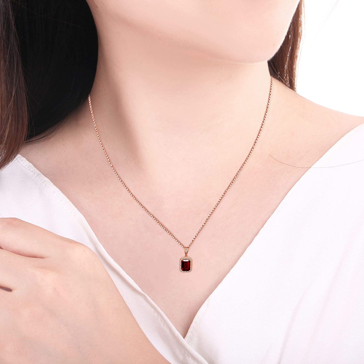 Regency-Rose Gold Birthstone Square Garnet Gemstone Necklace